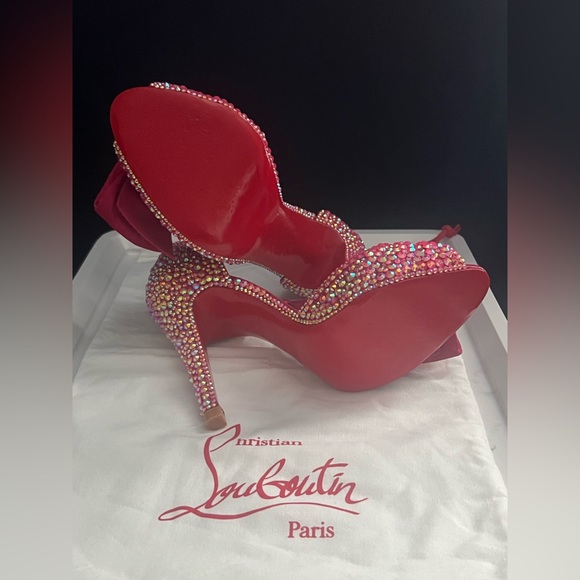 Christian Louboutin Barbie Pink Swarovski Crystal Rhinestone Ribbon Heels 36 🎀 - Picture 7 of 12